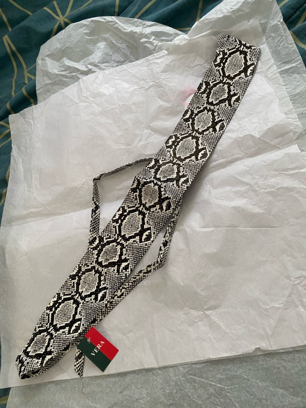 Snake-Print Wrap Belt in Black & White
